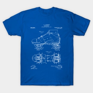 Roller Skates Patent - Derby Fan Skater Art - Blueprint T-Shirt